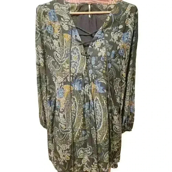 Free People Dress Size S Rain Shine Mini Tunic Boho Floral Paisley Oversized - Picture 8 of 16